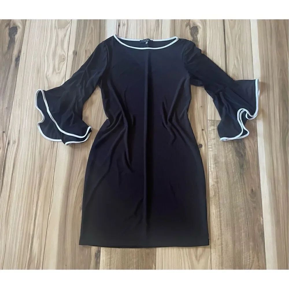 Tiana B Women’s Black Dress Bell Sleeves Size 6P Made in USA